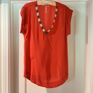 Coral 100% silk shirt with beading